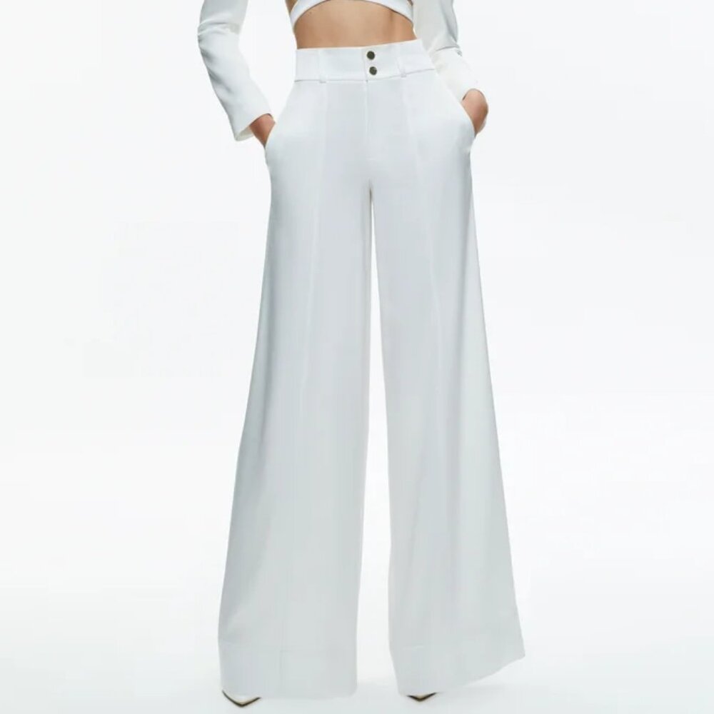 NWT Alice + Olivia Mame High Rise Wide Leg Pant Size 0 White